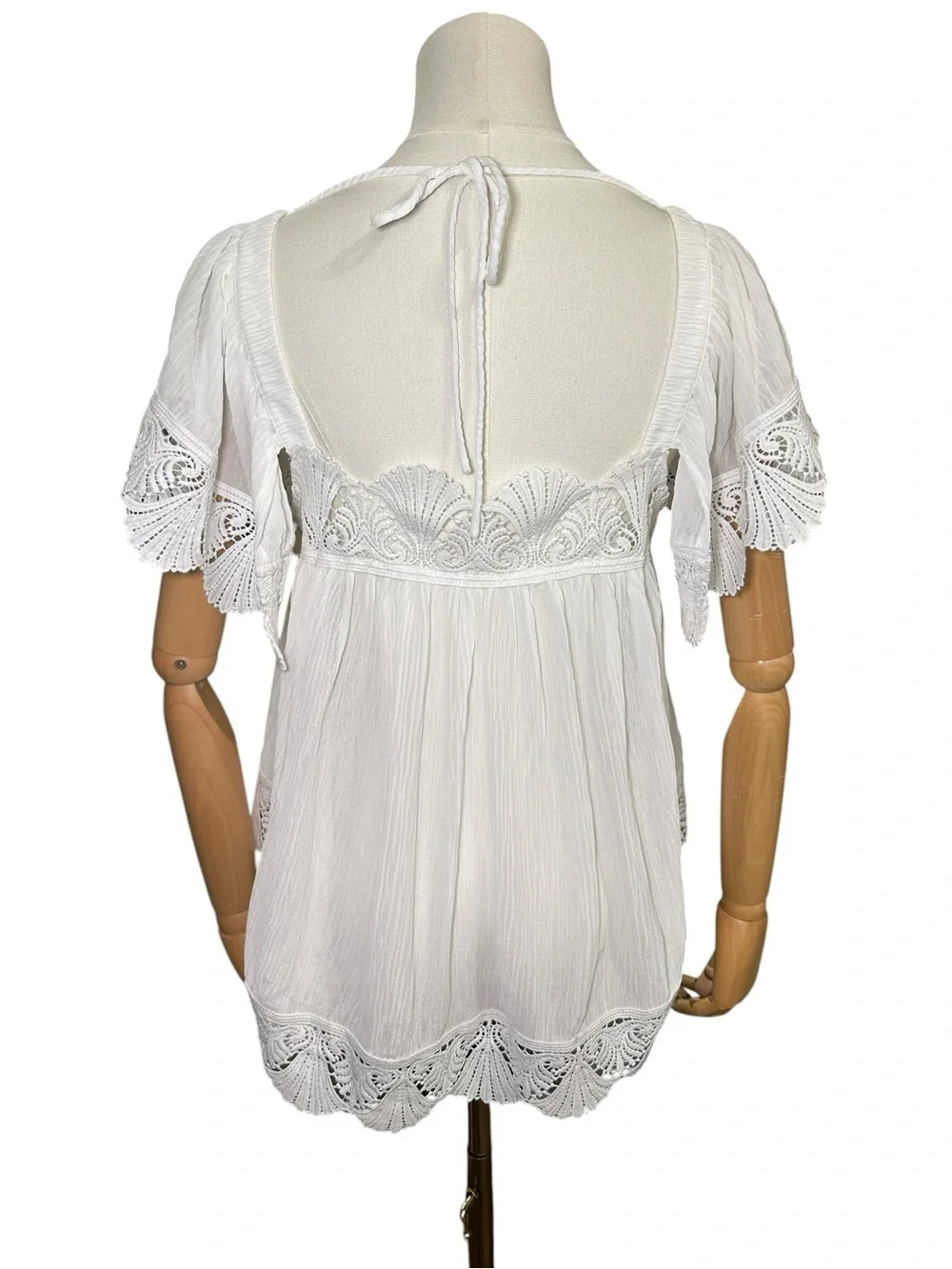 Women’s White Square Neck Crochet Trim Blouse